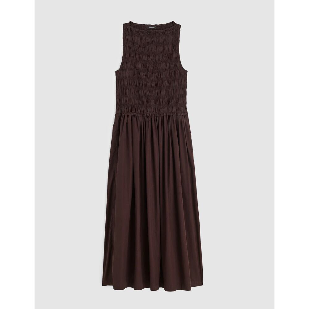 Madewell The Melody Smocked Midi Dress Cotton Molasses Brown A Line Small NWT - Picture 6 of 14